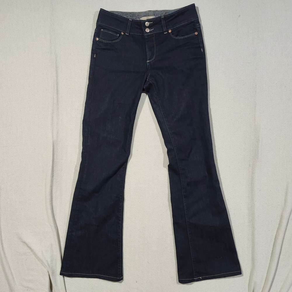 Paige Hidden Hills Bootcut Jeans Dark Indigo Wash Double Button Women Sz 28 Fall